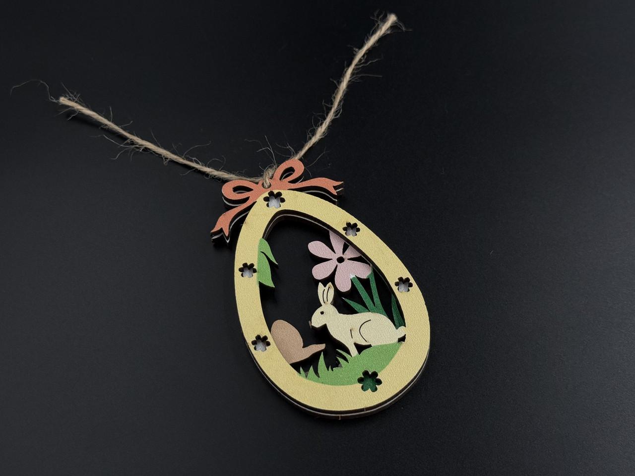 Заготівка-підвіска для рукоділля Пасхальне яйце з зайчиком під декупаж і розпис 9х5,7 см Різнокольоровий (XV-002) - фото 4