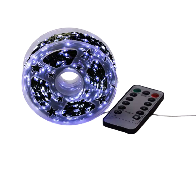 Гірлянда Роса нитка з пультом 1000 LED 100 м від мережі зелений провід Білий