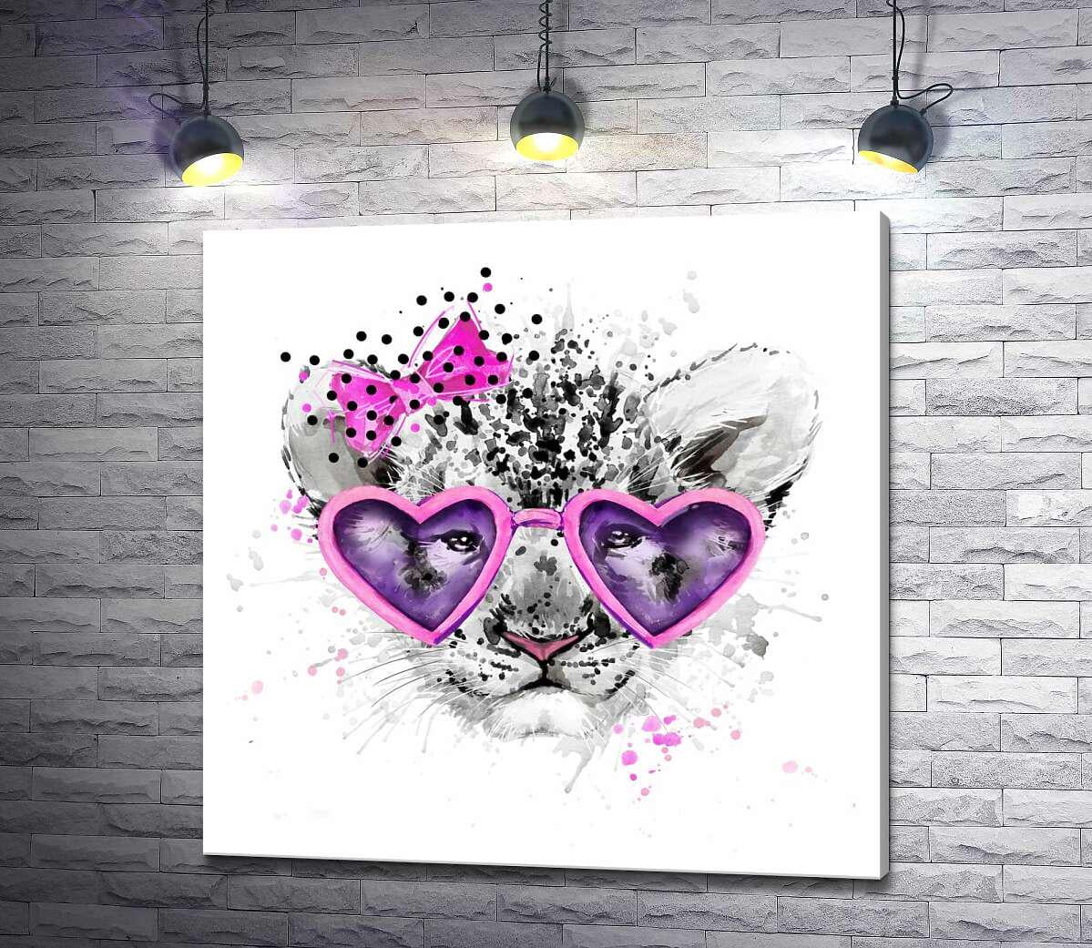 Картина ArtPoster Белый львенок с розовым бантом и очками 100x100 см Модуль №1 (001489)