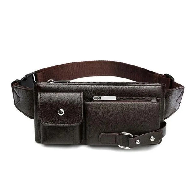 Мужская сумка поясная и нагрудная из кожзама Brown (kk900-1)