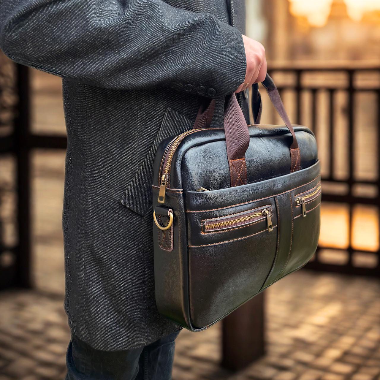 Портфель чоловічий Lorian з натуральної шкіри з регульованим плечовим ременем Темна кава (LR 252019-darkcoffee) - фото 7 Портфель чоловічий Lorian з натуральної шкіри з регульованим плечовим ременем Темна кава (LR 252019-darkcoffee) - фото 7