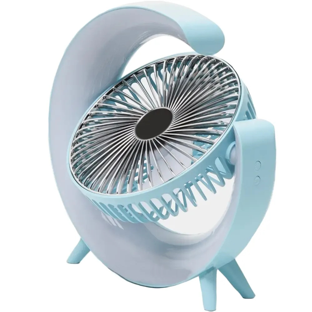 Вентилятор настільний акумуляторний з LED підсвіткою USB 3 швидкості 24x24 см Блакитний - фото 6