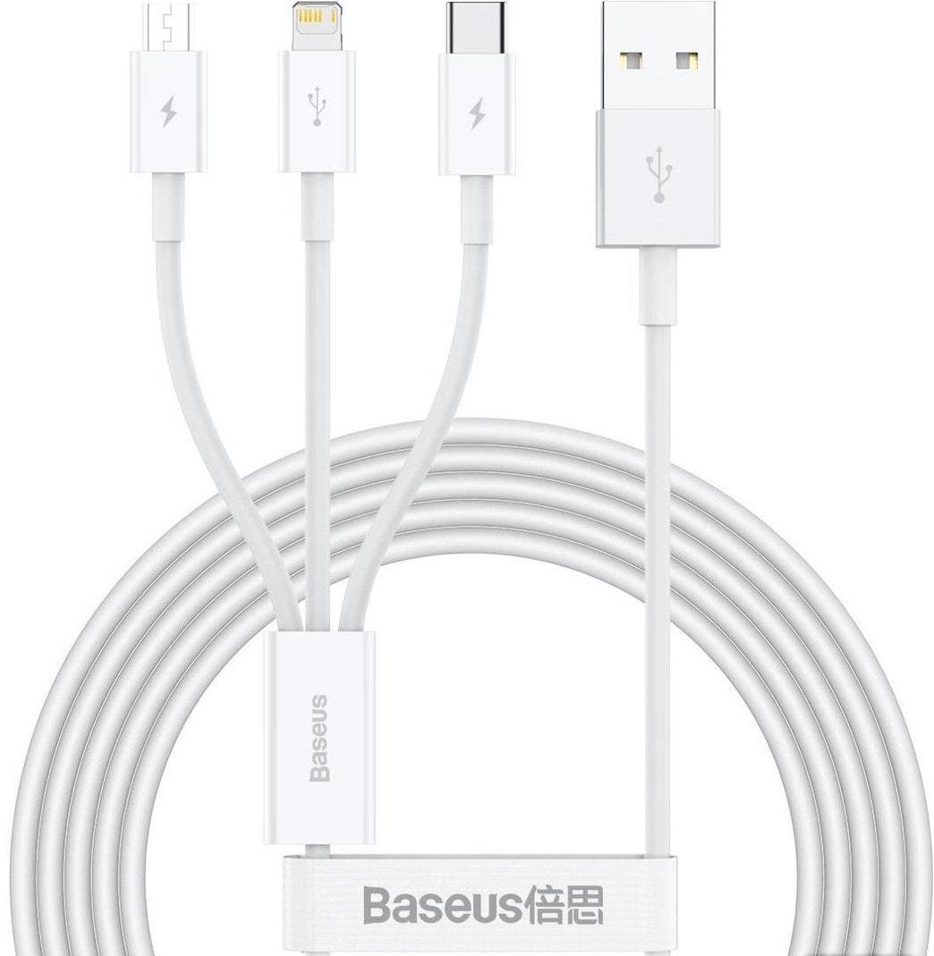 Кабель Baseus CAMLTYS-02 3в1 Fast Charging MicroUSB TypeC Lightning 3,5 A 1,5 м Білий