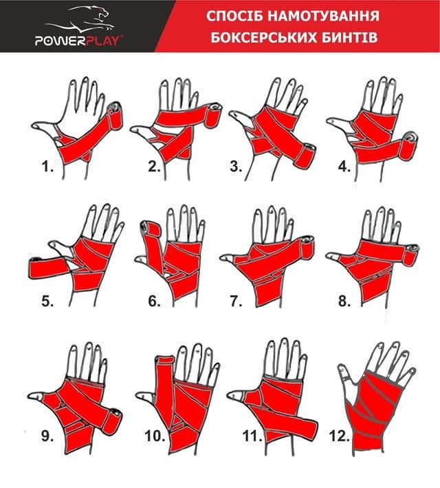 Бинти для боксу PowerPlay 3046 Червоний 4,5 м - фото 7