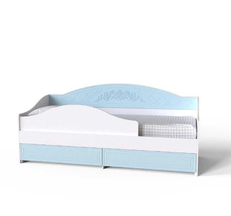 Кровать-диван Art in Head Amelie 80х200 см с бортиком и ящиками ЛДСП/МДФ Аляска/Голубая лагуна