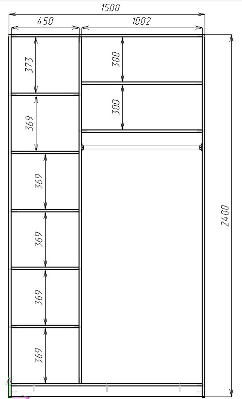 Шкаф-купе Viant Ligth Зеркала 1500х600x2400 мм Дуб Тахо - фото 2