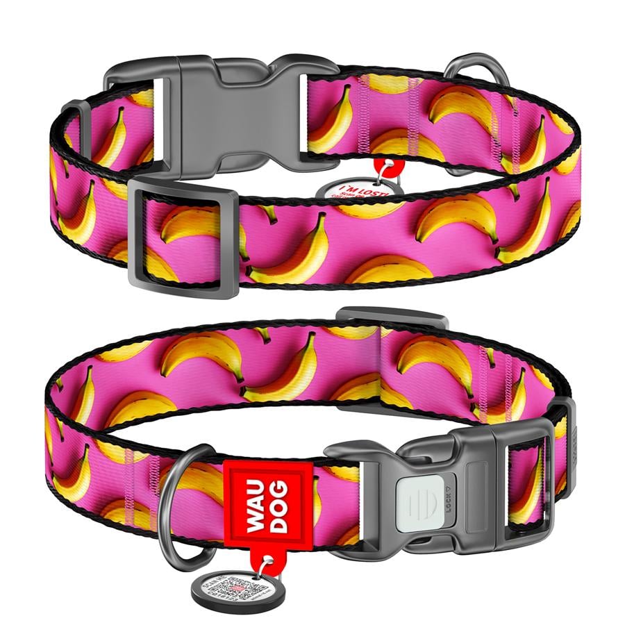 Ошейник для собак с QR-паспортом Waudog Nylon Бананы пластиковый фастекс М 20 мм 28-40 см Pink (281-4055) Ошейник для собак с QR-паспортом Waudog Nylon Бананы пластиковый фастекс М 20 мм 28-40 см Pink (281-4055)
