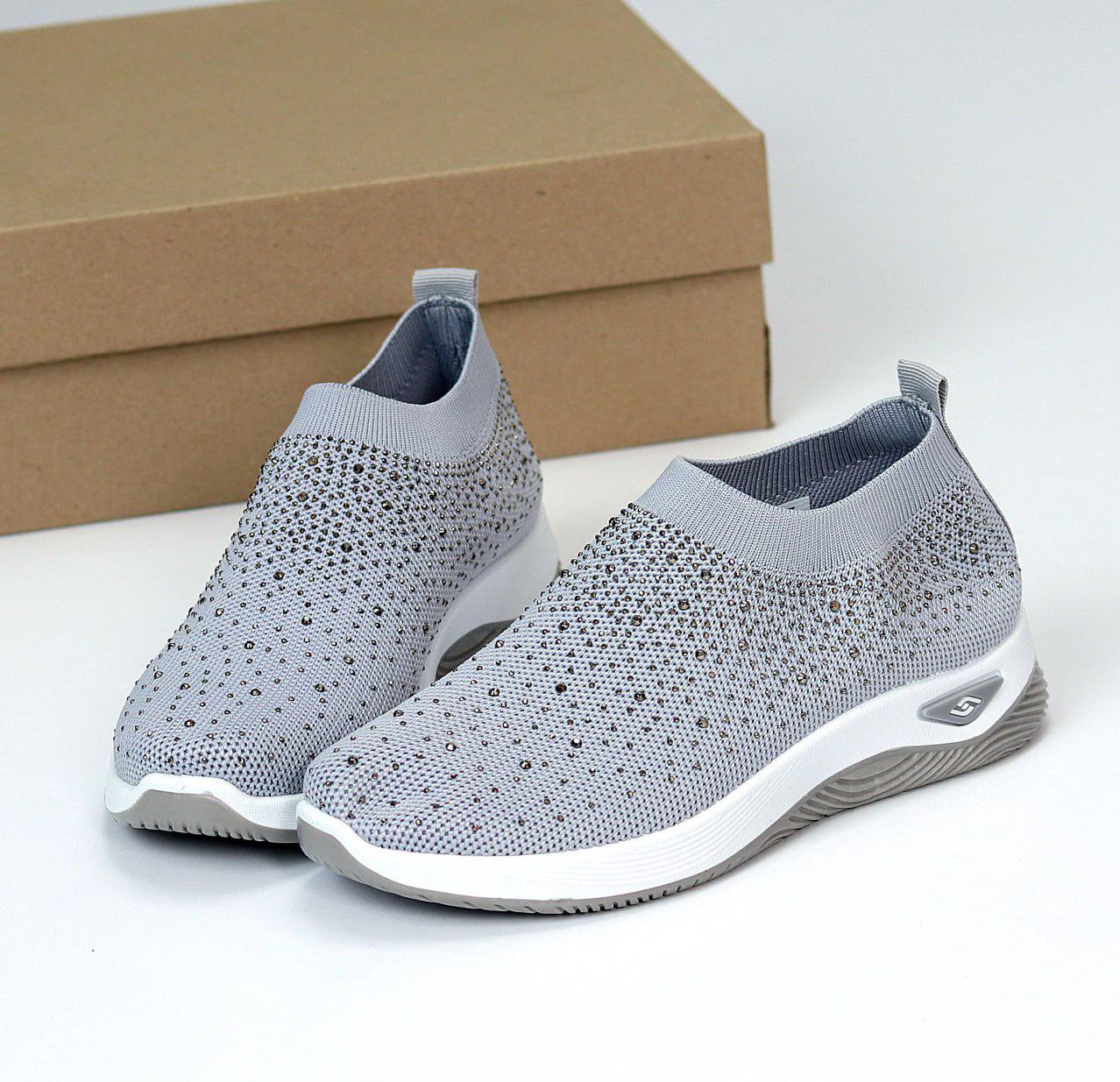 Мокасины женские текстильные со стразами р. 40 25,5 см Серый (00940) - фото 4 Мокасины женские текстильные со стразами р. 40 25,5 см Серый (00940) - фото 4