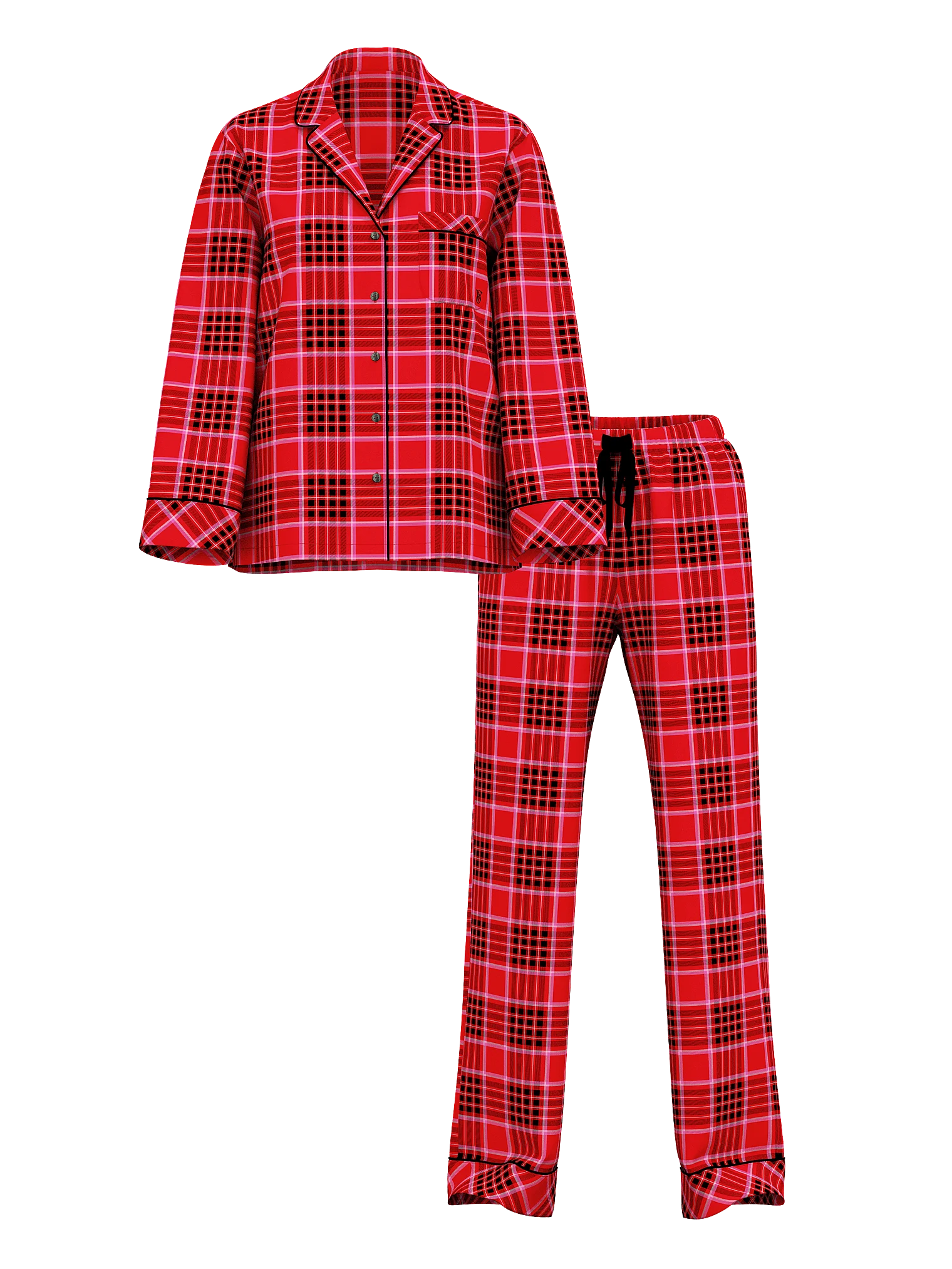 Піжама жіноча Victoria's Secret Flannel Long Pajama Set фланелева M Червоний у клітинку (23226542) - фото 3