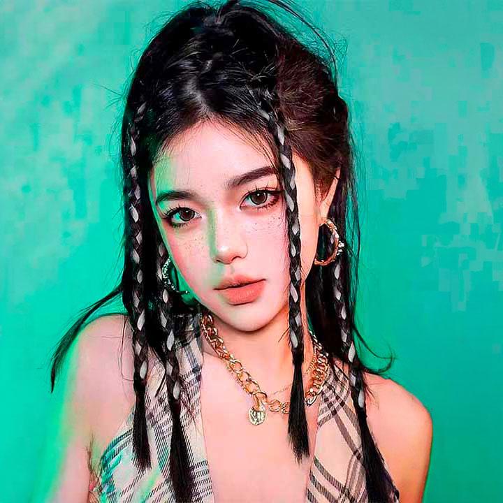 Коса накладна тонка на шпильці канекалон 45 см Чорно-сивий (K0864-5) - фото 2