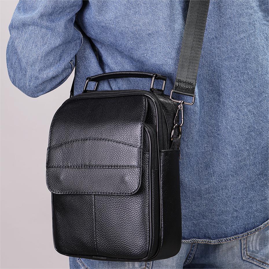 Чоловіча сумка через плече Lorian з натуральної шкіри з зовнішнім карманом на блискавці Чорний (LR 256104-black) - фото 3 Чоловіча сумка через плече Lorian з натуральної шкіри з зовнішнім карманом на блискавці Чорний (LR 256104-black) - фото 3