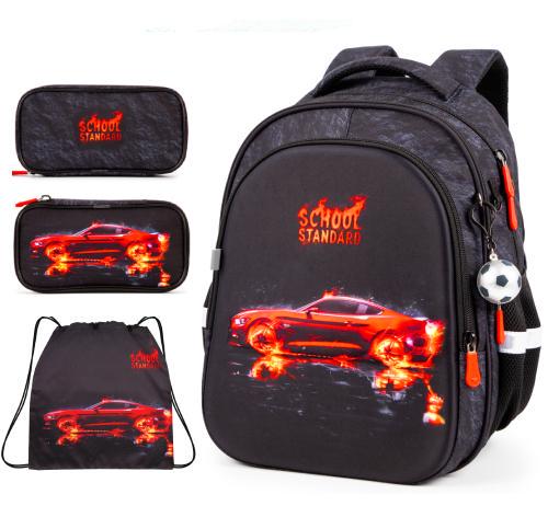 Ортопедический школьный рюкзак 3 в 1 для мальчика School Standard 38х30х18 см с Машиной для младших классов (Full 150-34)