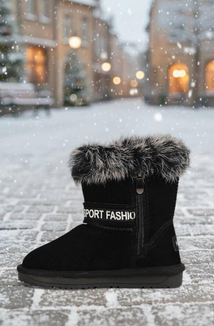 Угги дитячі Hengji 1935 натуральна замша та хутро р. 30 Чорний (30705861) - фото 4