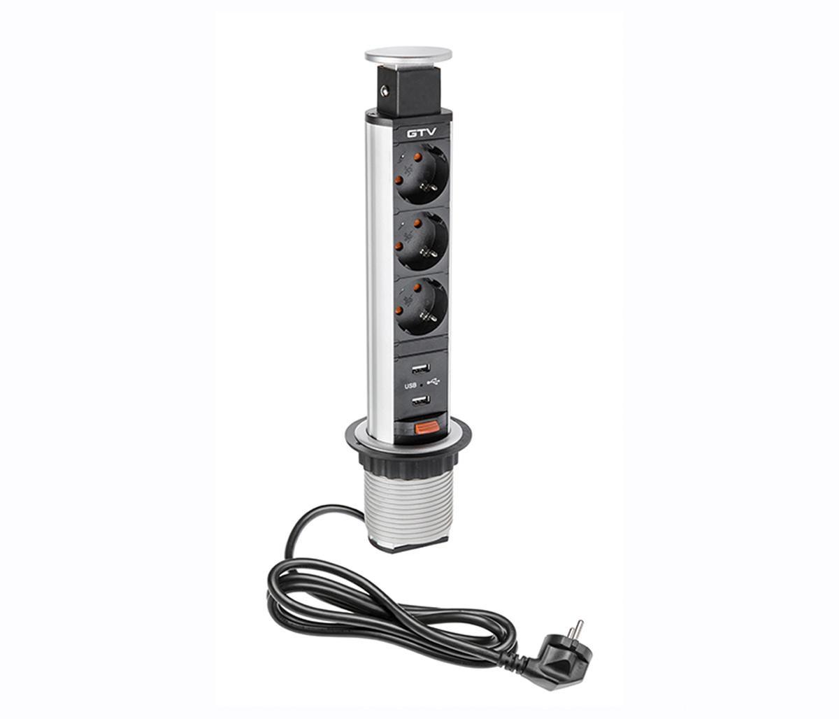 Подовжувач тримісний врізний в стіл GTV Schuko Срібний (27848993)