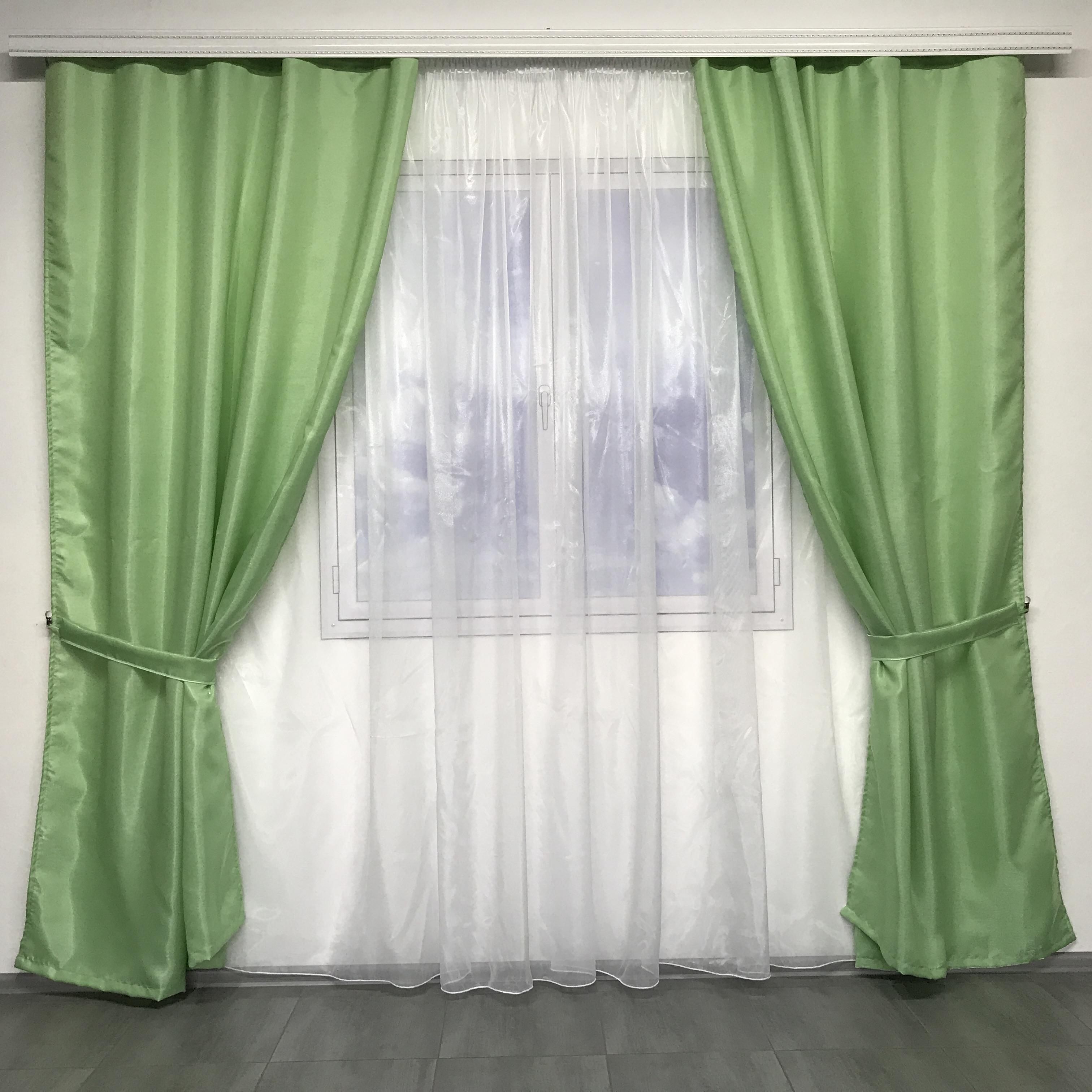 Шторы монорей ALBO 150x270 см 2 шт. с тюлем кристалон 400x270 см Салатовый (SHT-F-4)