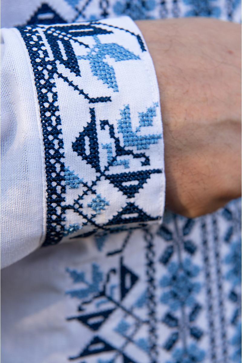 Вышиванка мужская из льна с сине-голубой вышивкой XL Белый (2426737186) - фото 2