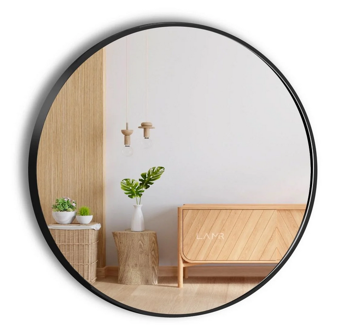 Дзеркало з LED підсвічуванням стіни кругле La Mir модель Adeo у чорній рамі ПВХ з датчиком руху 80х80 см (26223388080-frame)