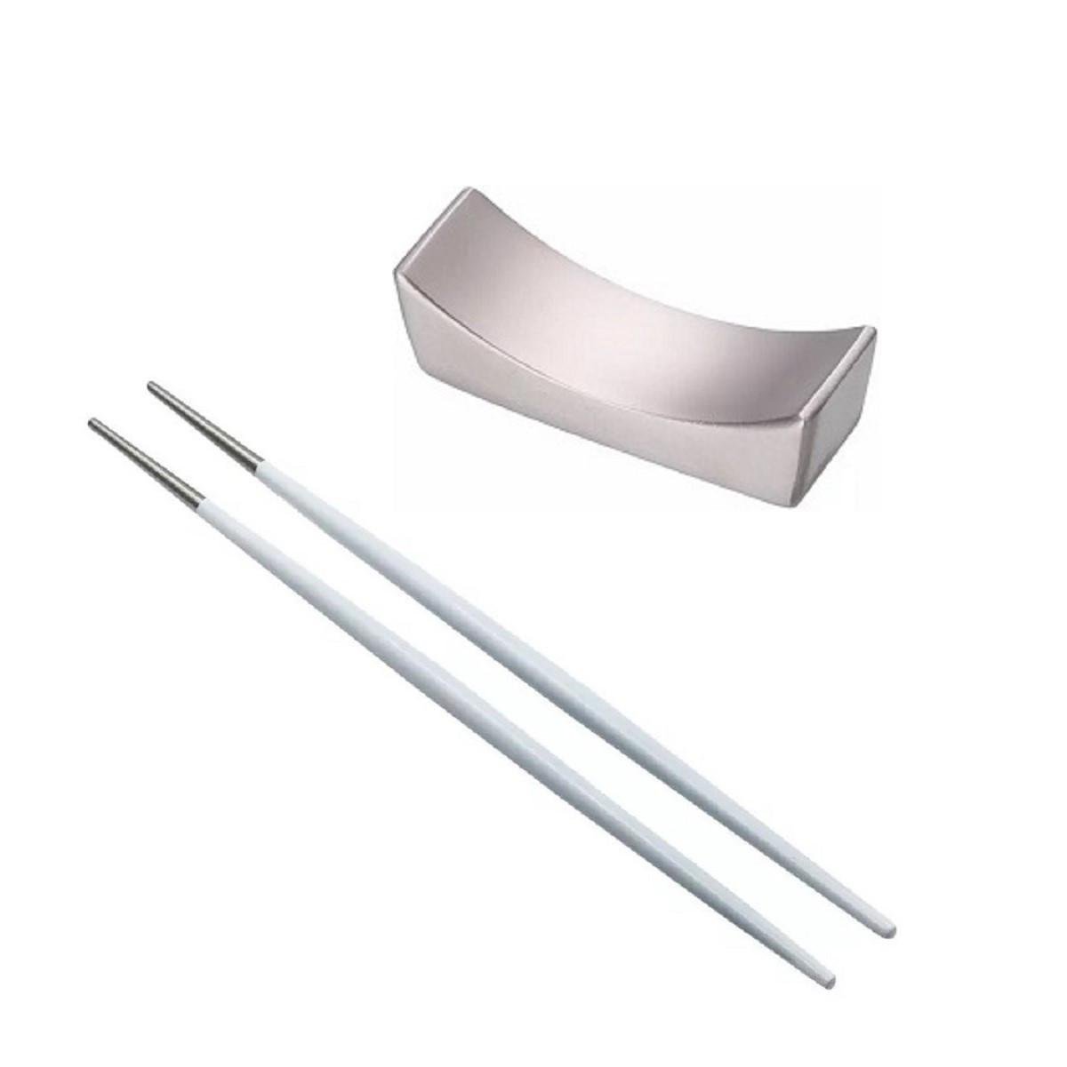 Комплект з підставки і паличок для суші REMY-DECOR з білою ручкою Срібний