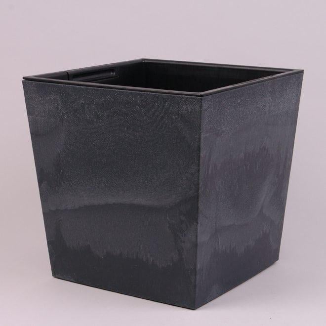Горшок пластиковый Flora Urbi Square Low Beton Effect 28,5х28,5 см Антрацитовый (93565)