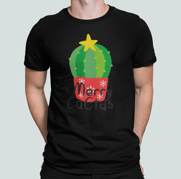 Футболка мужская новогодняя Stedman с принтом Merry cactus кактус М Черный (НГ55-2)