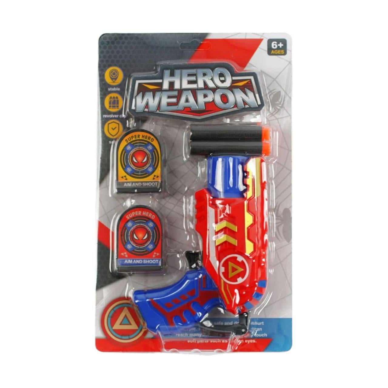Пистолет "Hero Weapon" с 6 мягкими патронами и мишенями Красный (125697)