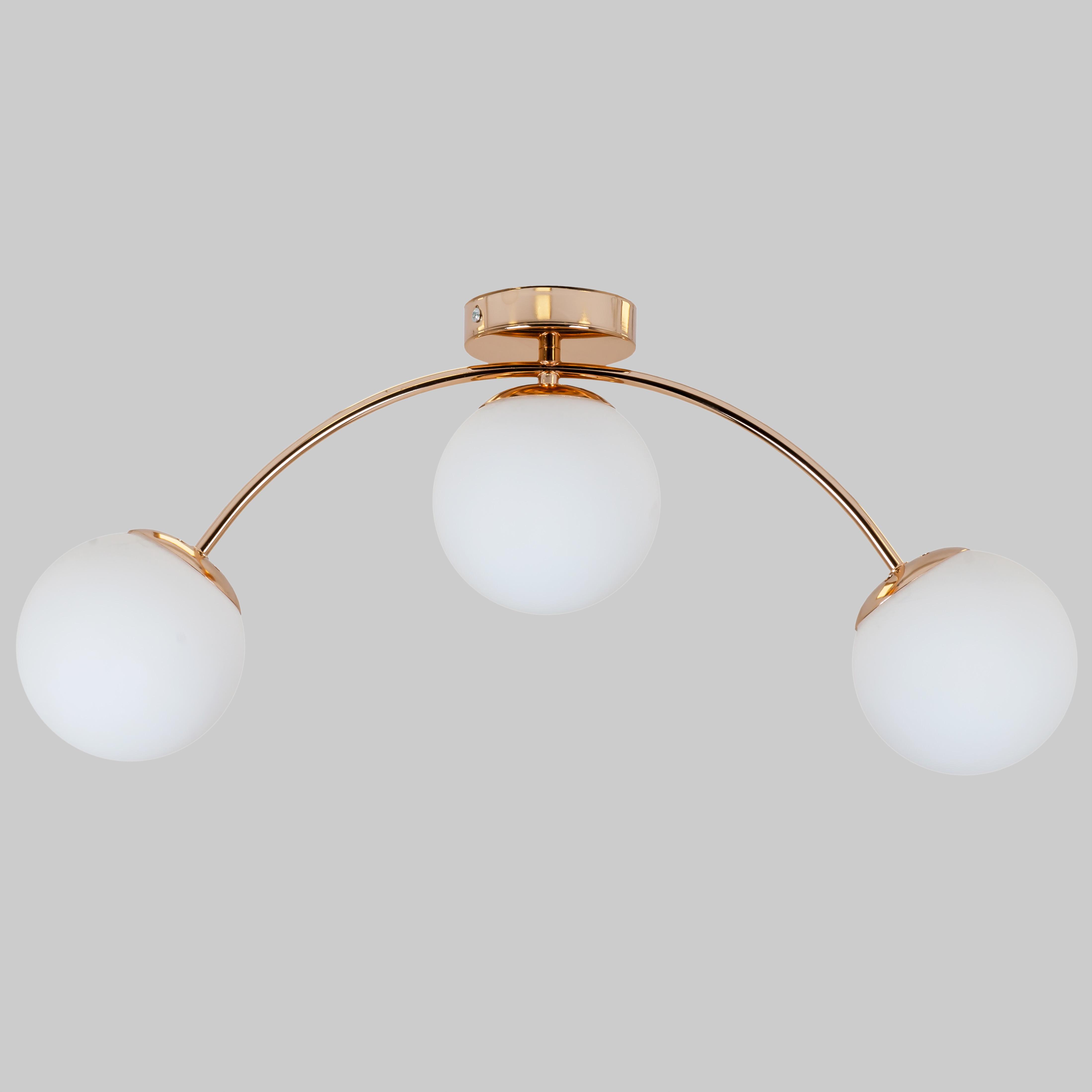 Люстра стельова з 3 плафонами-кулями (52-9907-3 GOLD+WH) - фото 1