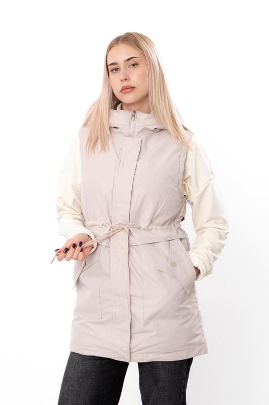 Жилетка демісезонна жіноча полубатал з капюшоном Носи Своє р. 54 Бежевий (14268)