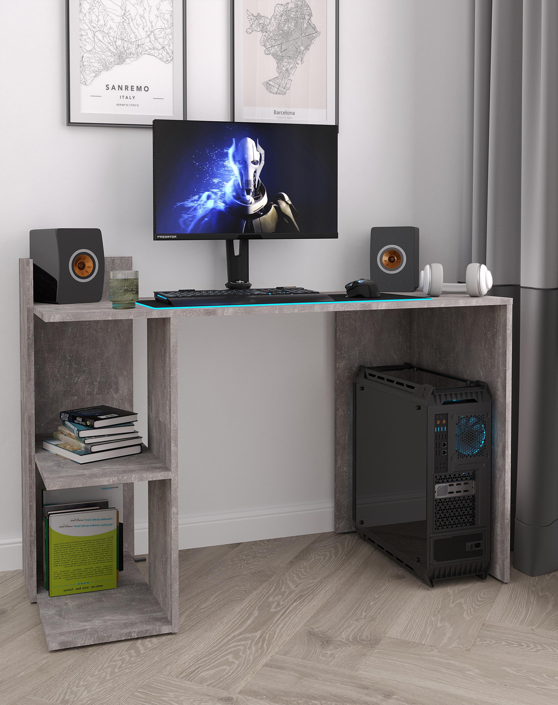 Компьютерный стол с полками слева S-12 1200x870x520 мм Бетон