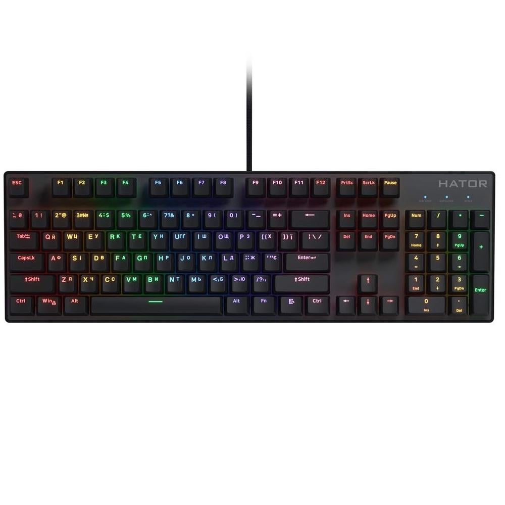 Клавиатура механическая игровая Hator Icefall Mecha Rainbow 104 клавиши USB Red Switch Black (HTK104UA)