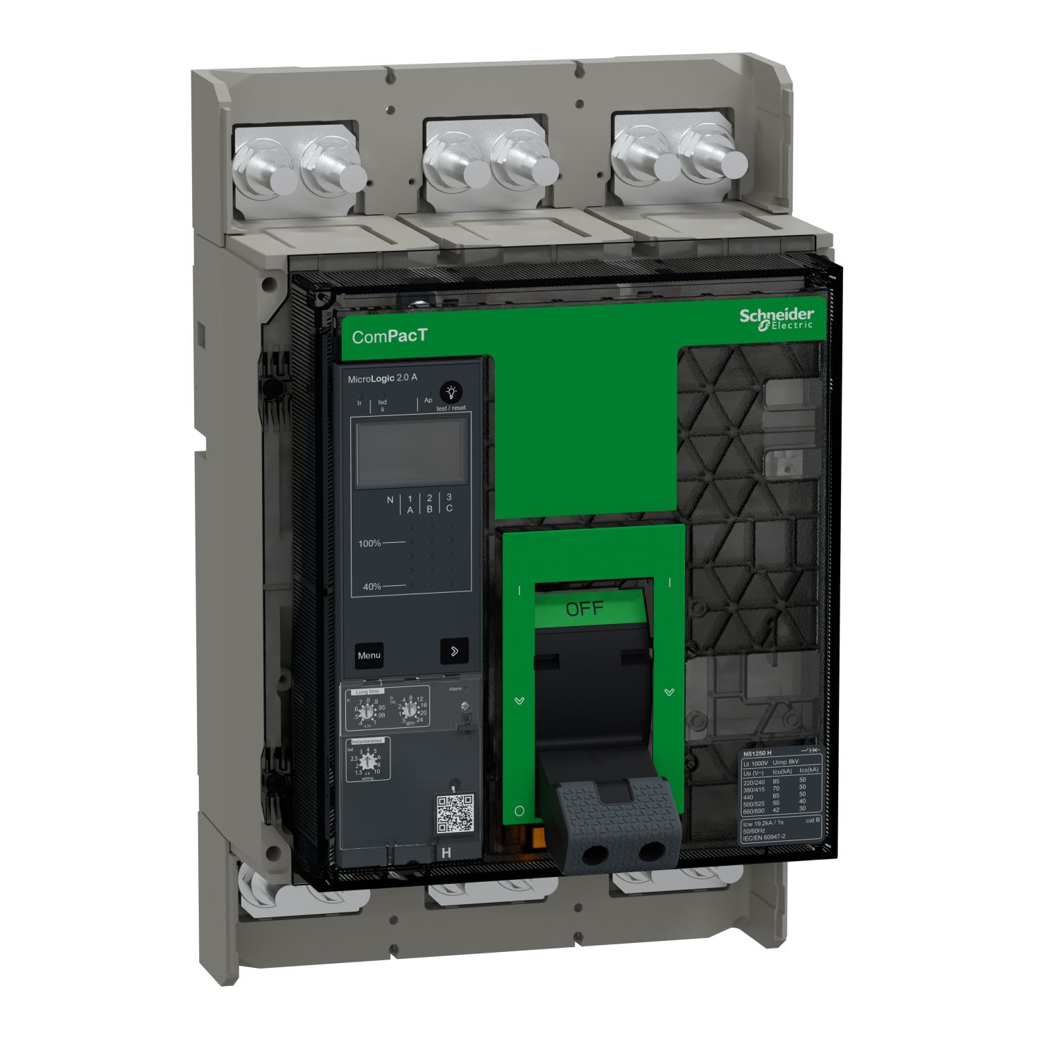 Автоматический выключатель Schneider Electric COMPACT NS1250 H 3P 1250А 70кА фиксированный с расцепителем ML2A (C125H32AFM)