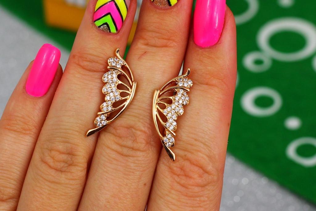 Серьги Xuping Jewelry Крылья бабочки с камнями 2,6 см Золотистый (2232855234)