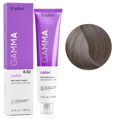 Краска для волос перманентная Erayba Gamma Color Cream 8/02 Светлый переливающийся блонд 100 мл