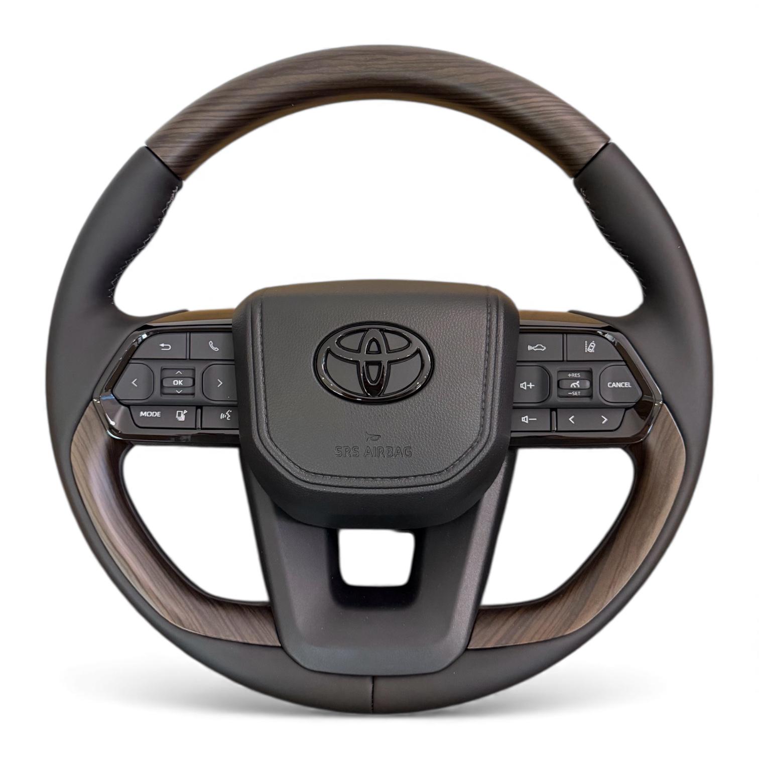 Руль для Toyota Land Cruiser 200/Prado 150 в стиле LC300 черный логотип в сборе Коричневое дерево (31154565)