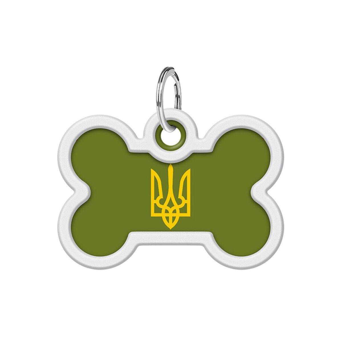 Адресник металевий для собак і котів Waudog Smart ID Тризуб олива з QR паспортом кістка 40х28 мм (231-4032 Col)