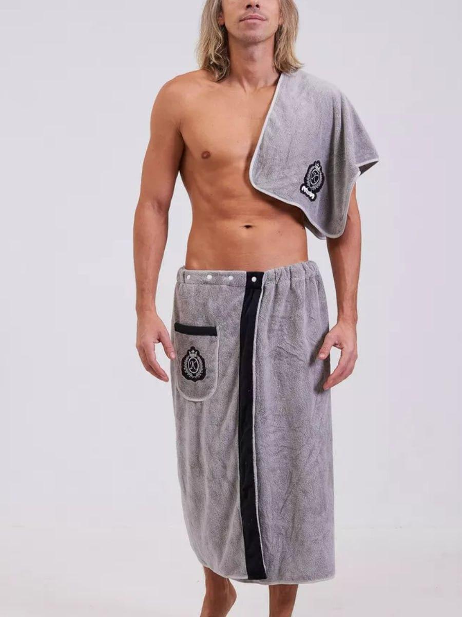 Набір для лазні та сауни чоловічий на кнопках Рушники для сауни 85х150 Сірий (П4К-novo-m-sauna-006)