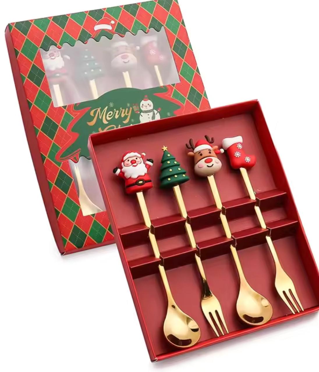 Набор десертных приборов новогодних Merry Christmas 4 шт. Золотой