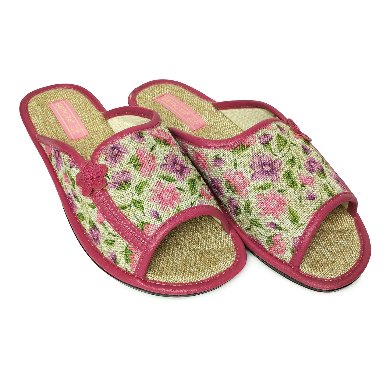 Тапочки домашние БЕЛСТА женские лен цветок 23 см р. 36 Розовый (166-361)