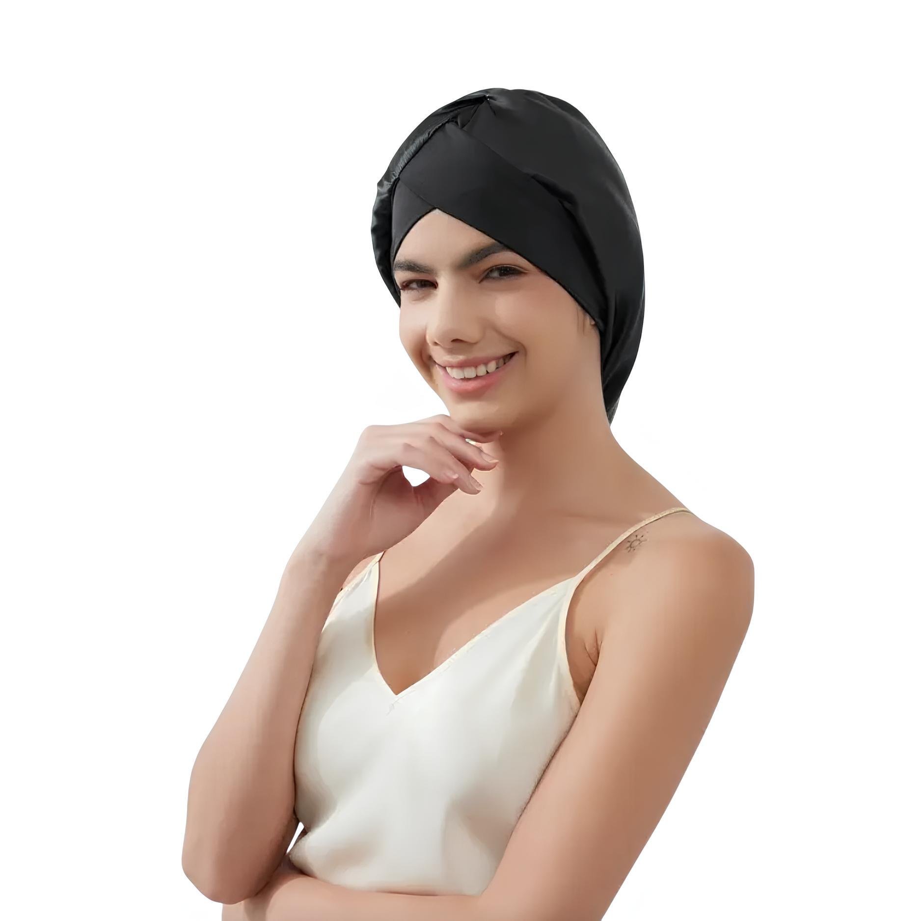 Шапочка для догляду за волоссям з 100% шовку Чорний Шапочка для догляду за волоссям з 100% шовку Чорний