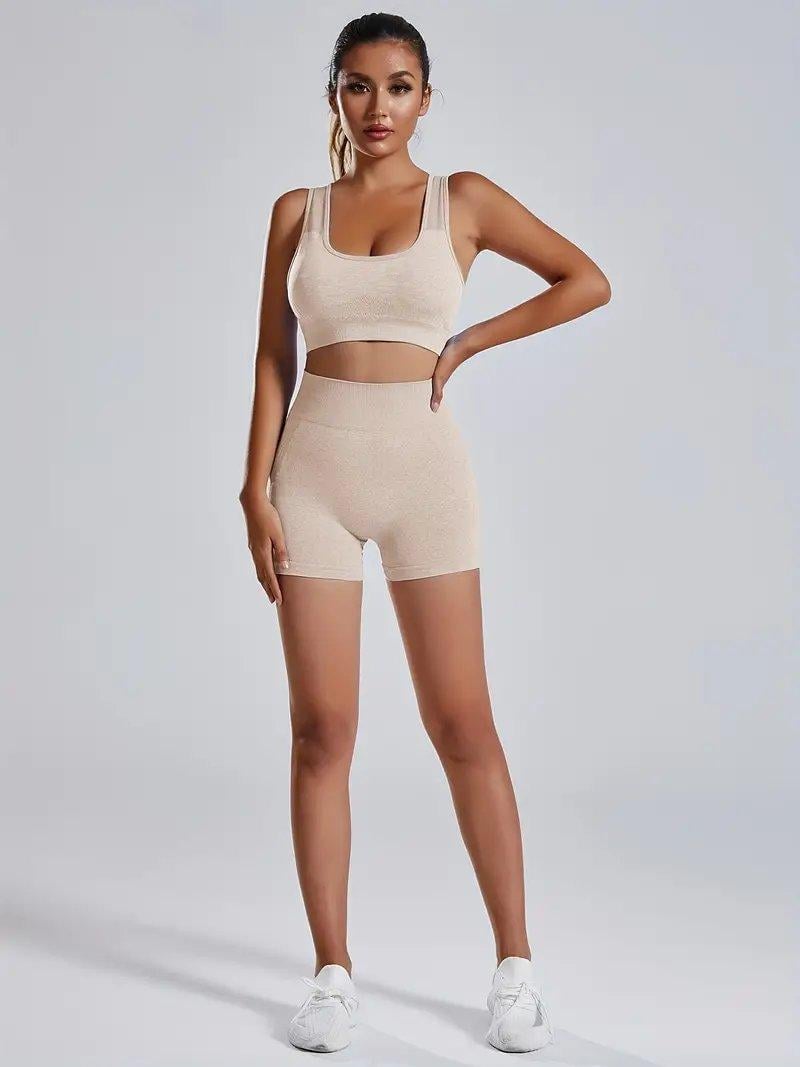 Костюм спортивний топ/шорти з чашками/пуш-ап ефектом M Капучіно (UR07M)