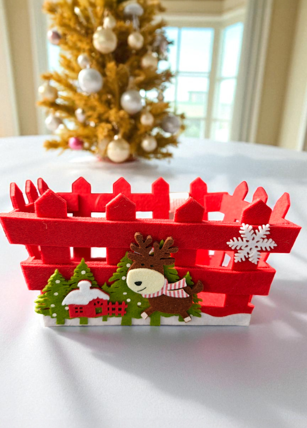 Новогодняя декоративная корзина Linarno Home из фетра 18,5x12,5 см Красная (7903)