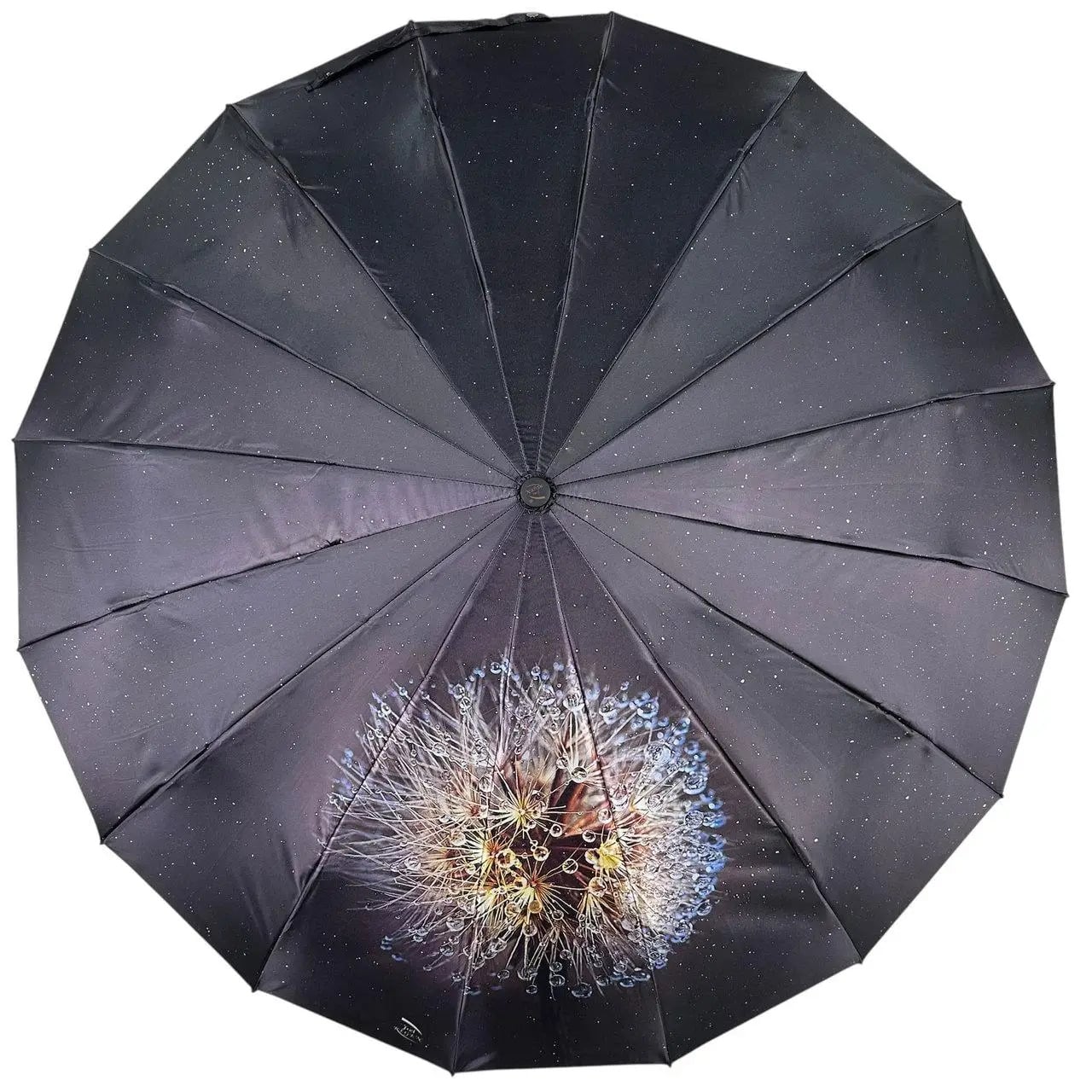 Зонтикик Frei Regen женский сатиновый купол Одуванчики 16 карбоновых спиц Черный (6277)