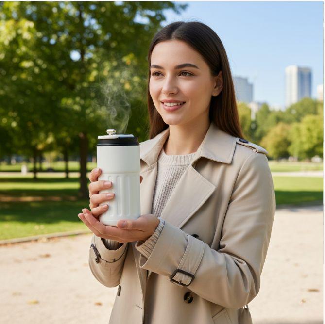 Термокухоль з інтелектуальним дисплеєм температури нержавіюча сталь з чорною кришкою 450 мл Білий (2466162331) - фото 8