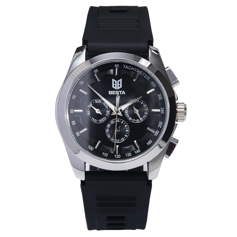 Годинник чоловічий механічний Besta Walker Elastic 2 ремінці Black (7354)