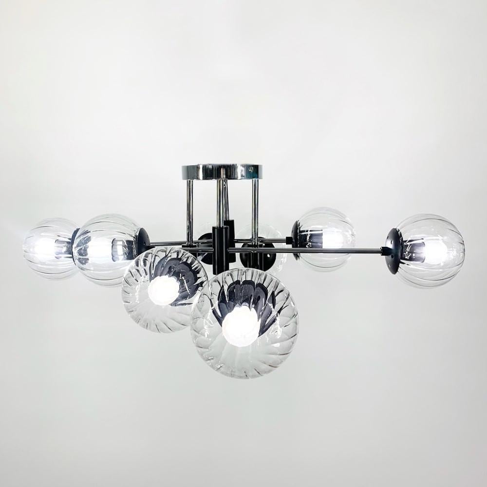 Люстра стельова на 8 прозорих плафонів Ø 85 см Хром (51797/8 CH+BK+CL)