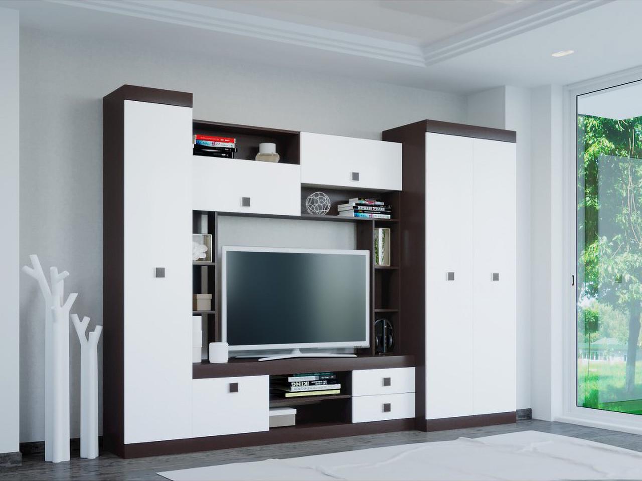 Стенка для гостиной Еверест Соната-3 280х38х205 см Венге темный/белый (23564148)