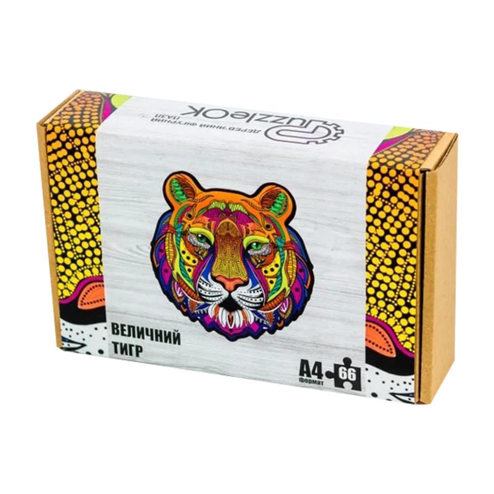 Пазл фігурний дерев'яний "Величний Тигр" A4 66 деталей (PuzA4-01721) - фото 1 Пазл фігурний дерев'яний "Величний Тигр" A4 66 деталей (PuzA4-01721) - фото 1