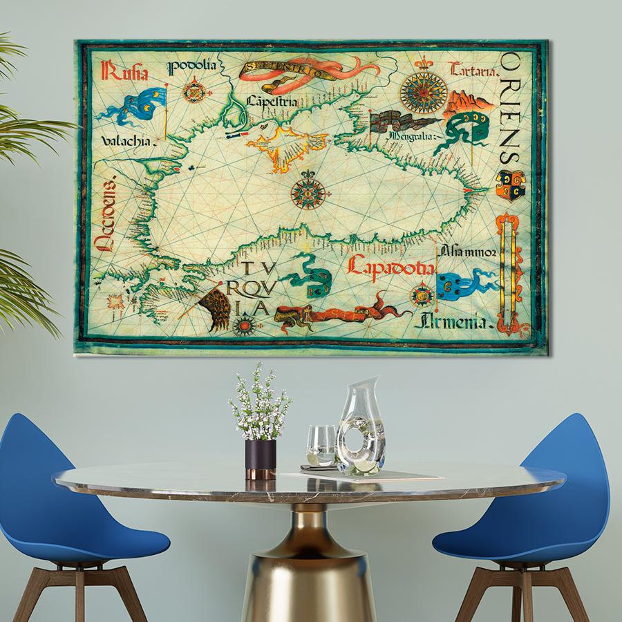 Картина карта Старая карта Чёрного моря 120x80 см (A1329-1)