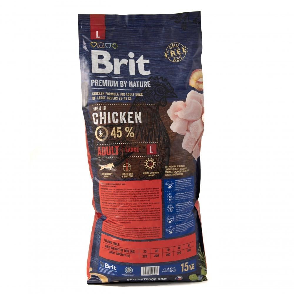 Корм сухой Brit Premium Dog L для взрослых собак больших пород весом 25-45 кг с курицей 15 кг (34077579)