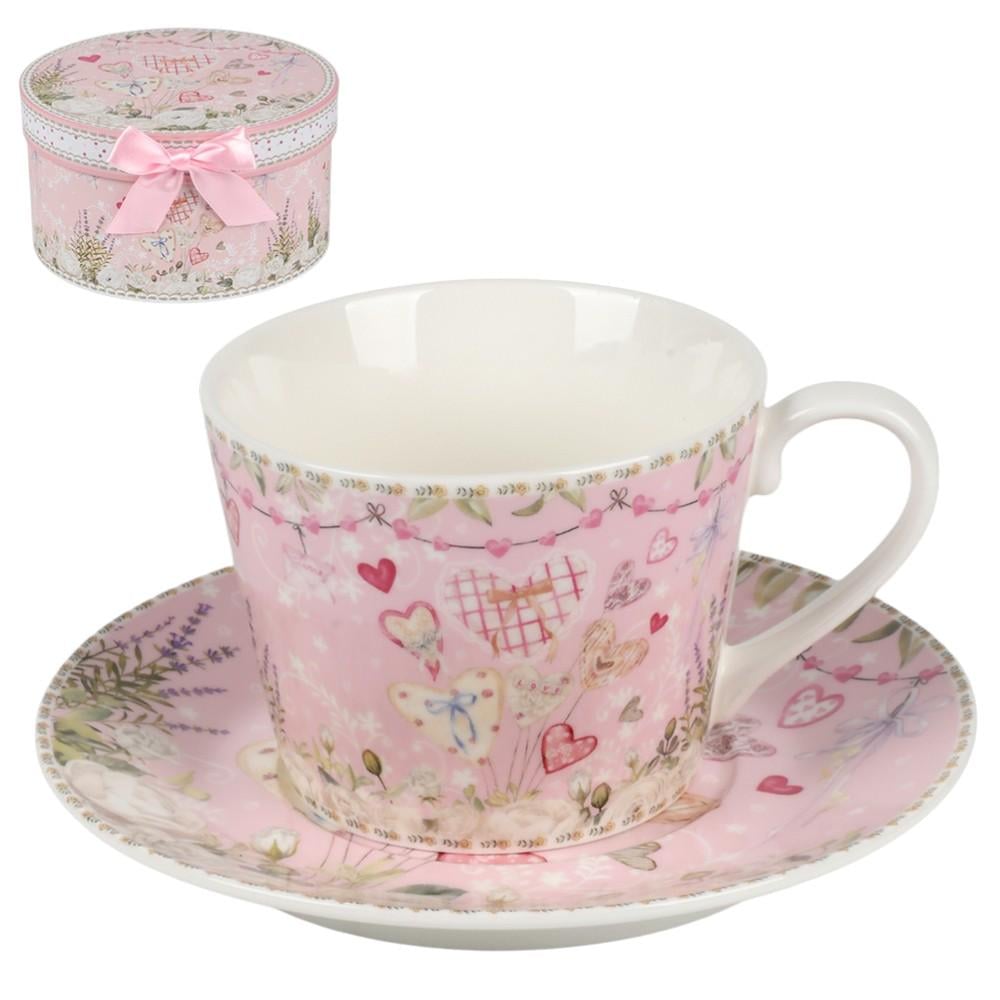 Чашка з блюдцем Amour R40727 230 мл Рожевий (32709384)