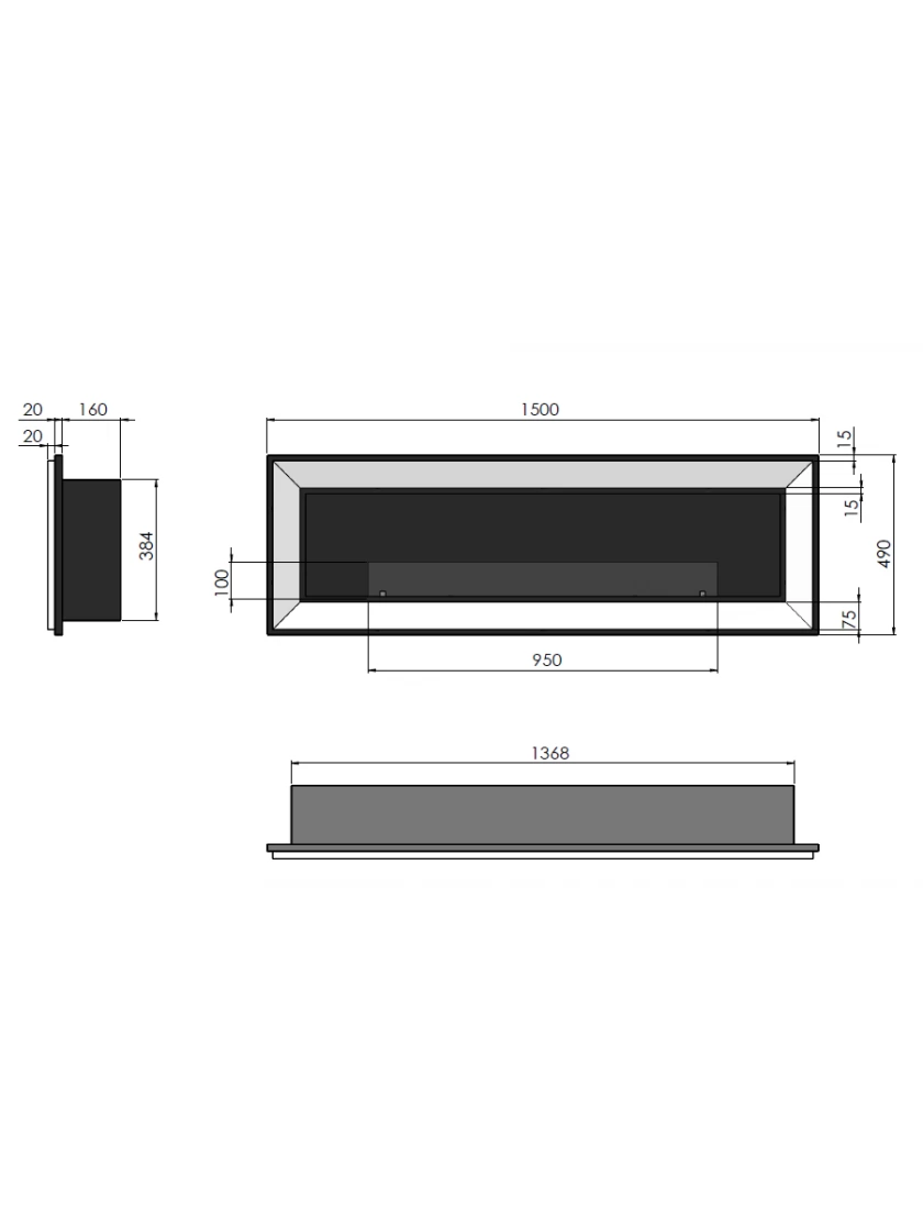 Біокамін вбудований Simple Fire FRAME 1500 Чорний зі склом (CNT00008072) - фото 2